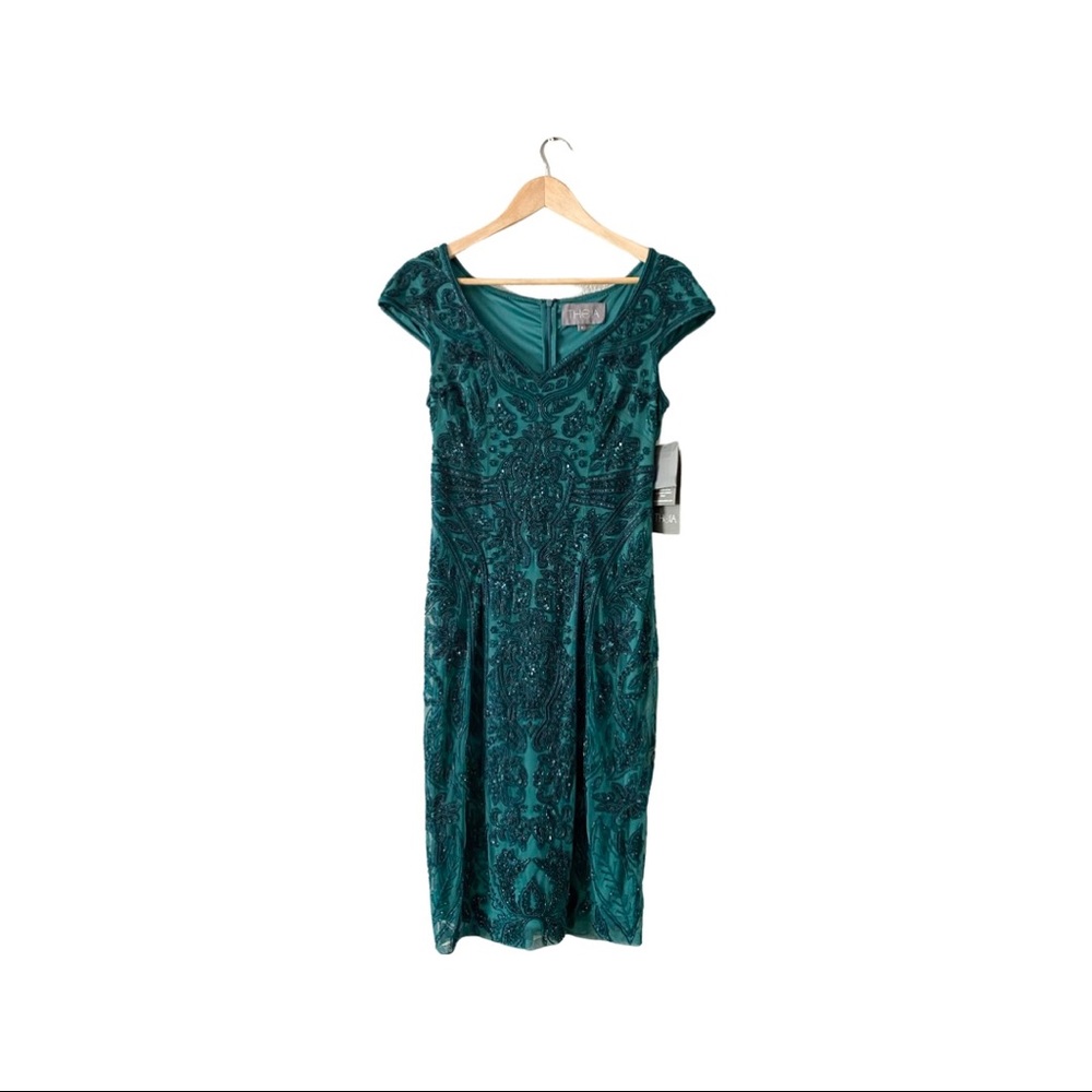 NWT Theia Couture Teal Green Beaded Dress